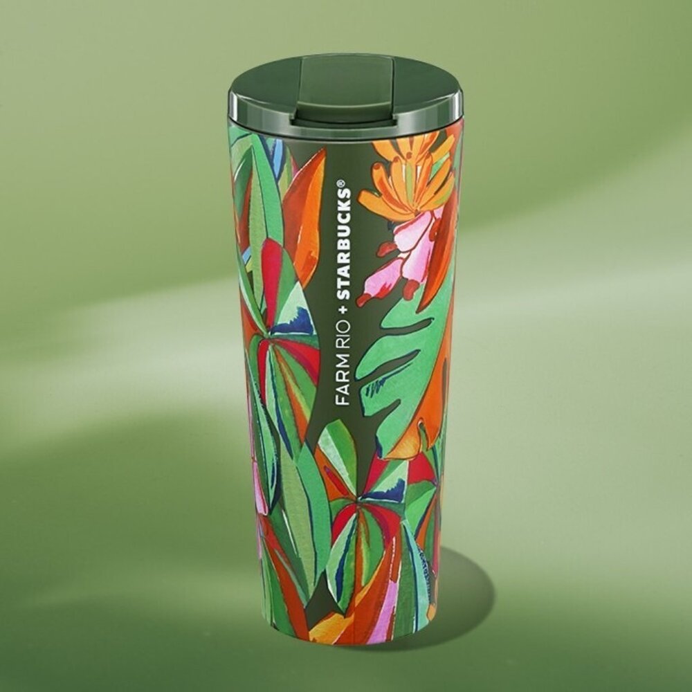Starbucks Farm Rio Banana Leaves Stainless Steel 16 Oz Tumbler NWT